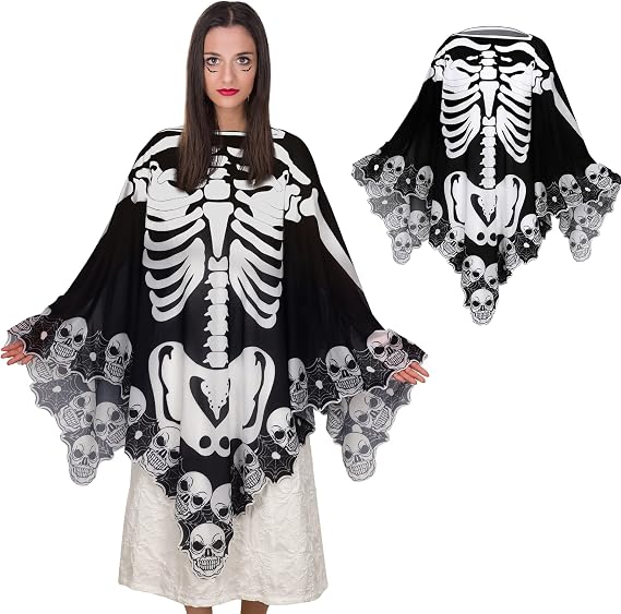 Halloween Lace Poncho Plus Size Halloween Skeleton Cape Women - sugar skull dress