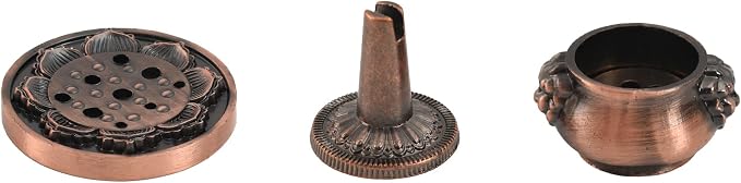 Incense Burner, 3Pcs Red Copper Cone Holder Bowl-Shape Incense Burner for Joss Stick, Tower Incense, Incense Coil (3 Styles) - skull incense burner