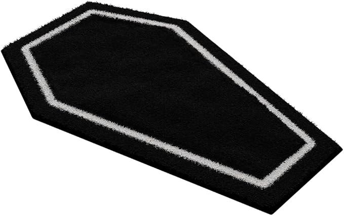Coffin Bath Mat - Black & White Gothic Bathroom Rug, Non-Slip Quick Dry Microfiber, Soft Plush for Halloween Decor & Goth Home, Machine Washable, 32" x 20" - skull toilet mat