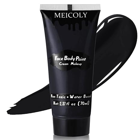 MEICOLY Black Cream Face Body Paint, 2.37Oz Large Tube Water Based Clown Black Makeup,Body Paint for Adults and Kids,Halloween SFX Skull Joker Zombie Vampire Skeleton Goth Spider Cosplay Makeup - sugar skull makeup