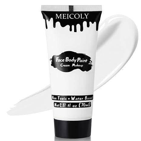 MEICOLY White Cream Face Body Paint,2.37Oz Large Tube Clown White Makeup,Water Based Full Body Paint for Adults and Kids,Halloween SFX Skull Joker Zombie Vampire Skeleton Goth Cosplay Mime Makeup