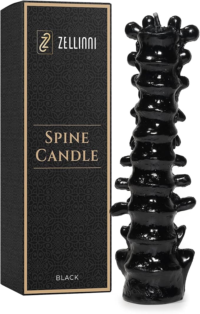 Spine Candle for Halloween Decor - Premium Unscented Soy Candle w/Cotton Wick for Clean Burn - Goth Room Decor Vertebra Candles for Parties Home Rituals Halloween Decorations Indoor - Black - skull candle