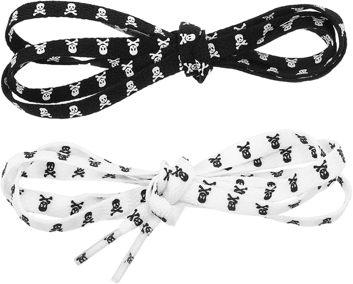 Holibanna 2 Pairs Skull Shoelaces Flat Shoelaces Halloween Elastic 120CM - sugar skull boots