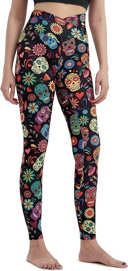 sissycos Women's Christmas Halloween Crossover Leggings High Waisted - skull leggings