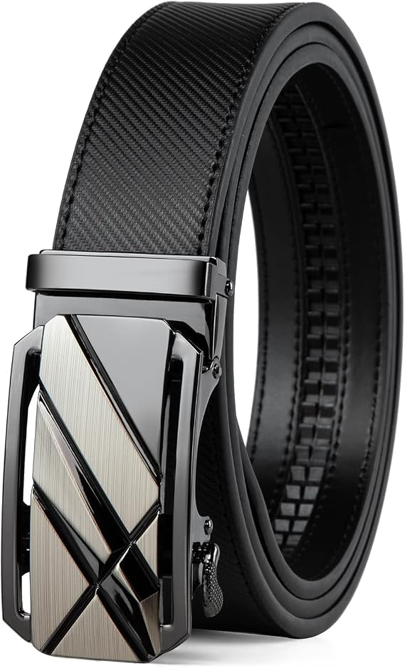 Drowsmen Leather ratchet belt 1 3/8" with Click Sliding Automatic Buckle, Adjustable Trim to Fit - skull wallet