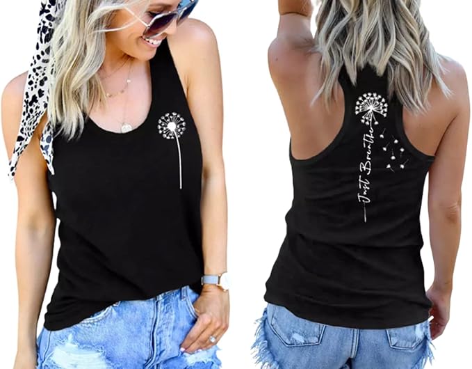 MHTOR Wild Sunflower Racerback Women's Sleeveless Workout Loose Fit Summer Casual Front and Back Cute Printed Tank top - skull tank tops