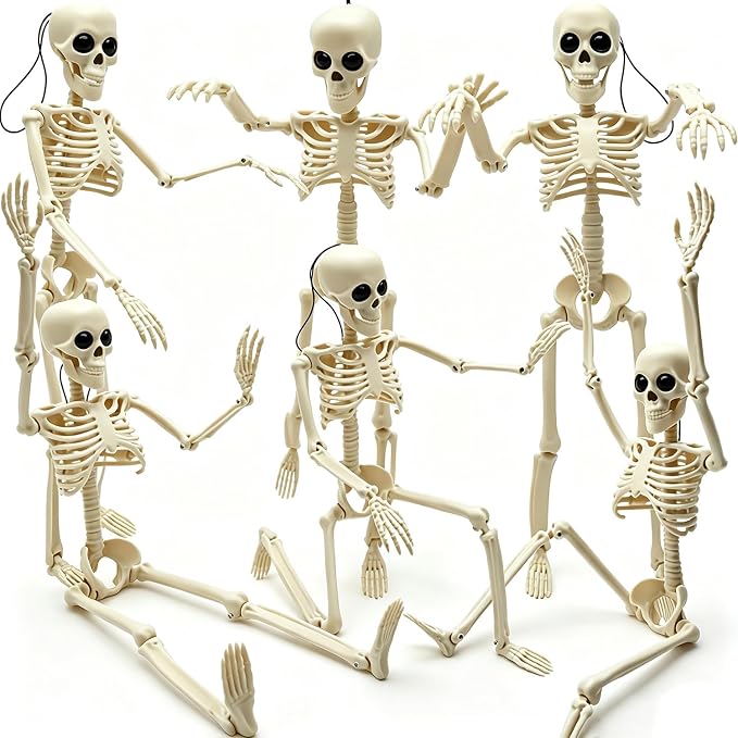 6PCS Skeleton Halloween Decorations, 16in Full Body Poseable Small Skeleton