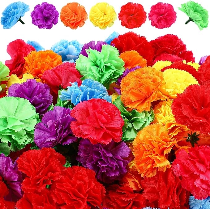WILLBOND 140 Pcs Marigold Flowers Head Decor,2 Inch,Multi Color - skull wreath