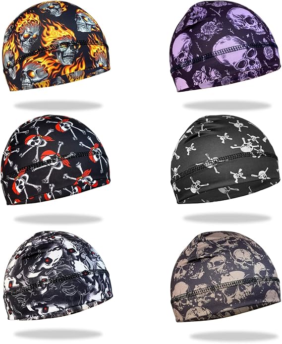 6 Pcs Skull Cap Sweat Wicking Helmet Liner Breathable Cycling Beanie Running Sports Hat Cooling Head Wraps for Men - skull helmet