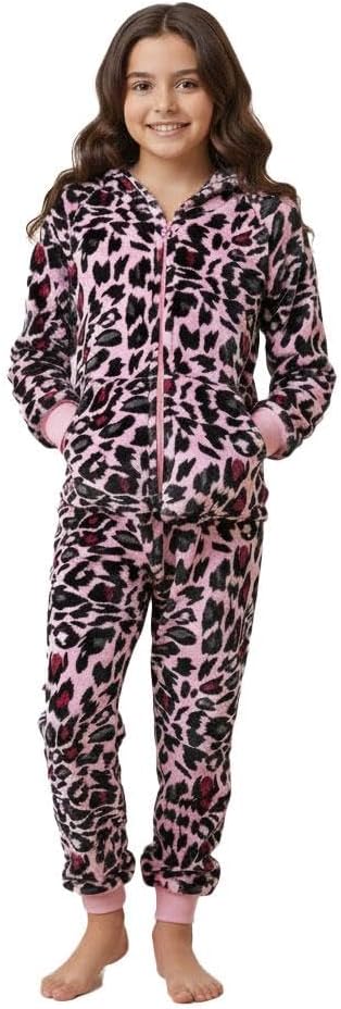 A2Z 4 Kids Girls Onesie Leopard Pyjama Sets A2Z Onesie One Piece Hooded All in One Jumpsuit Soft Fleece Comfortable - skull pajamas