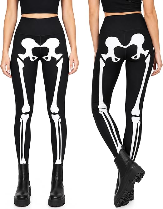 Tipsy Elves Skeleton Halloween Costume Leggings - Skeleton Tights for Women - skull leggings
