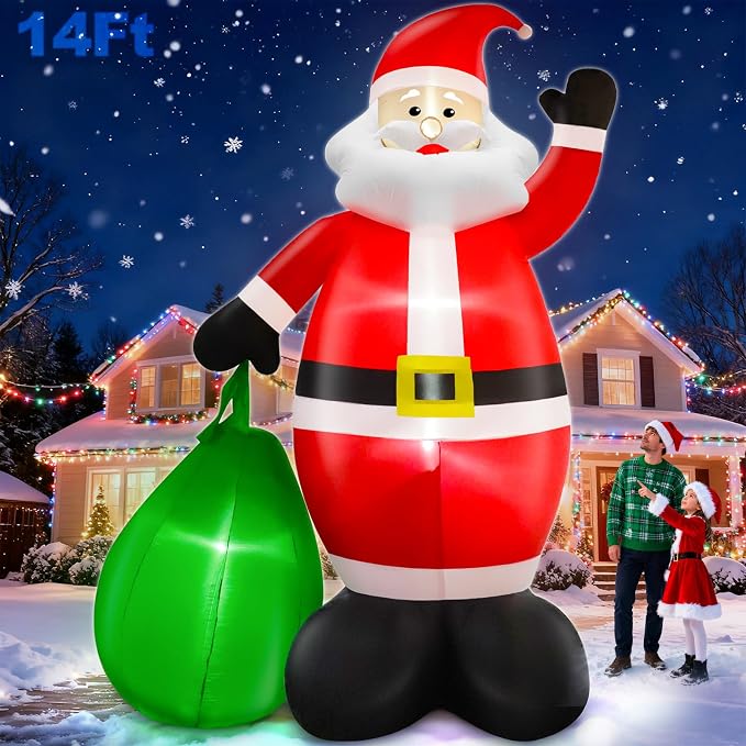 14 Ft by 8.5 Ft Giant Christmas Inflatable Santa Claus with Gift Bag Outdoor Decorations, Lighted Outside Standing Blow Up Santa Yard Decor for Lawn Garden Parties Holiday Xmas Decorations - skull inflatable