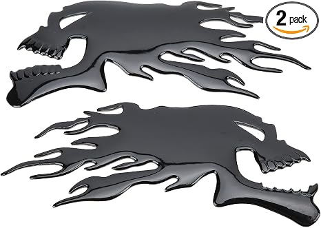 2Pcs Fuel Skull Universal Flame Motorcycle Helmet Decals Decorations Practlsol Sticker - skull sticker
