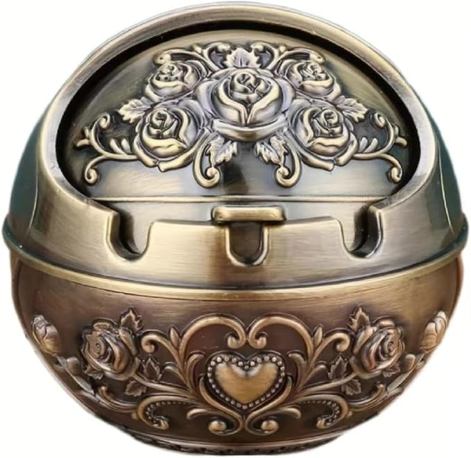 Veemoon Windproof Metal Ashtrays with Lid Fancy Desktop Smokeless Ashtray Vintage Cigar Ash Holder Pretty Cigar Smoke Ashtray Portable Cigarettes Ash Tray for Home Office Housewarming Gift, 3.14" - skull ashtray