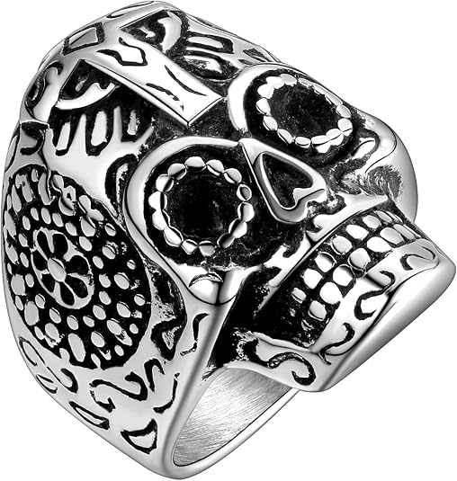 Skull Rings for Men Women - Stainless Steel Cool Biker Gothic Demon Grim Reaper Skeleton Ring Thick Vintage Retro Rings Chunky Hip Hop Punk Jewelry Halloween Christmas Gift for Men SR0013 - skull ring