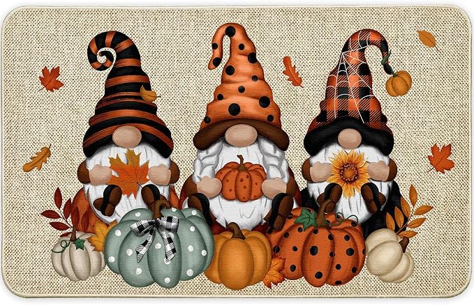 Capoda Fall Door Mat, Non Slip Autumn Welcome Decorative Doormat, Thanksgiving Halloween Pumpkin Gnome Front Door Mat, Holiday Kitchen Floor Mat Rug for Indoor Outdoor, 27.6 x 15.7 Inches - skull floor mat