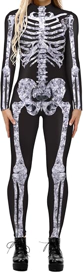 Womens Halloween Skeleton Costume Skull Bodysuit Jumpsuit Onesie - sugar skull dress