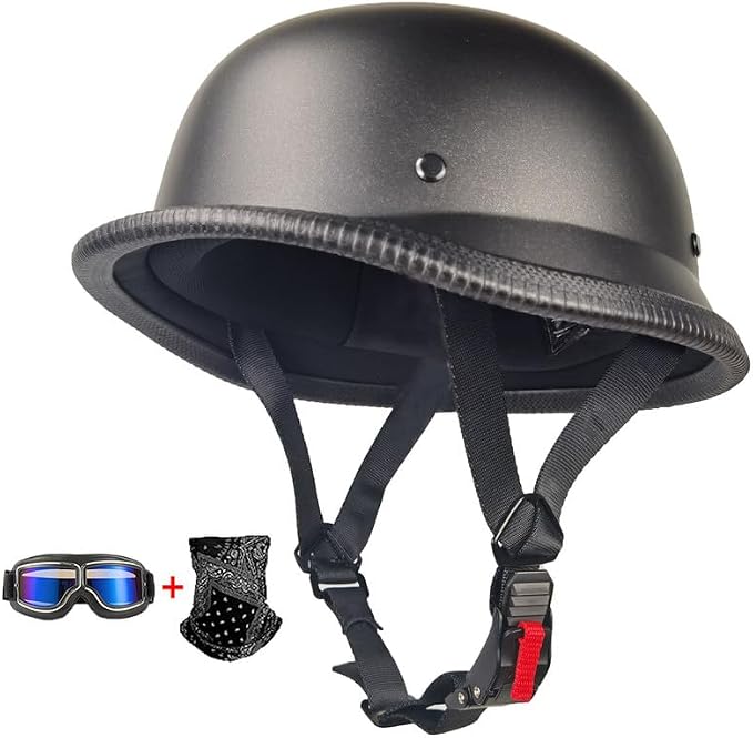 German Style Motorcycle Helmet Thin Skull Cap Half for Adult Men Women（Including Goggles and mask） Retro for Cruiser Scooter DOT Approve Novelty Half Shell Helmet Retro Face for Chopper - skull helmet