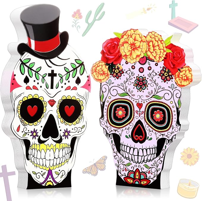 Day of the Dead Wooden Signs Sugar Skull Table Decorations Centerpiece - skull wreath