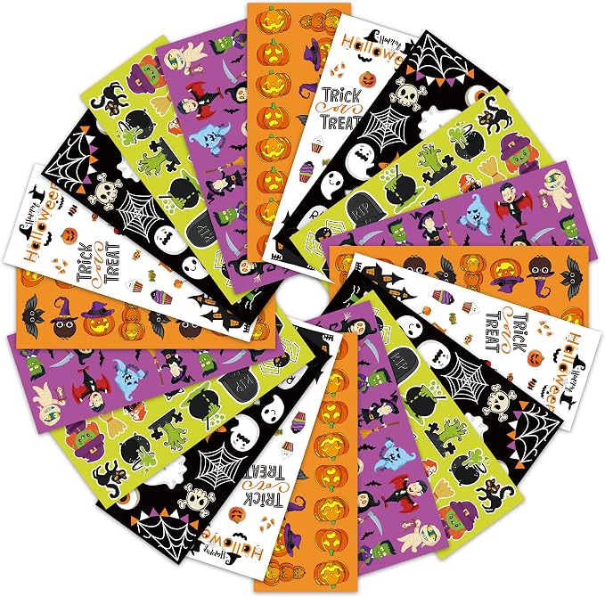 LINAYE Halloween Stickers for Kids 80 Sheets 1360Pcs Stickers Bulk - skull sticker