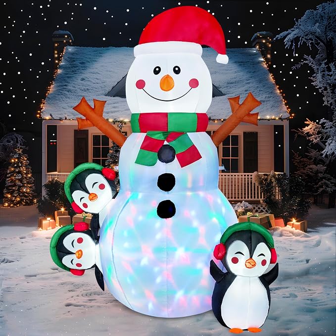 Joiedomi 6 FT Christmas Snowman Inflatable Outdoor Decoration with Build-in Multicolor LEDs, Snowman Penguin Blow Up Inflatables for Xmas Party, Shinny for Party Indoor, Outdoor, Garden Winter Décor