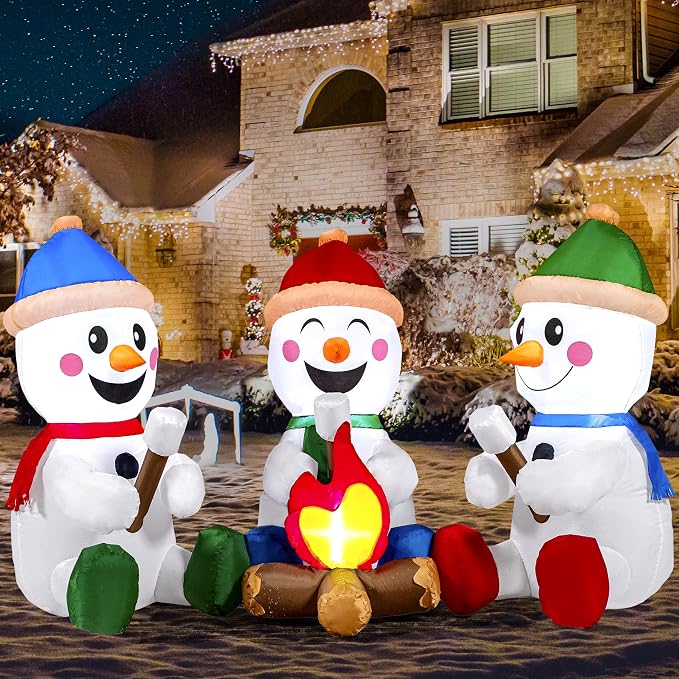 Joiedomi 6 FT Long Christmas Inflatable Snowman with Campfire, 3 Pack Small Snowman with Built-in LEDs Christmas Blow Up Yard Decoration with Light for Xmas Party Outdoor, Garden, Lawn Winter Decor - skull inflatable