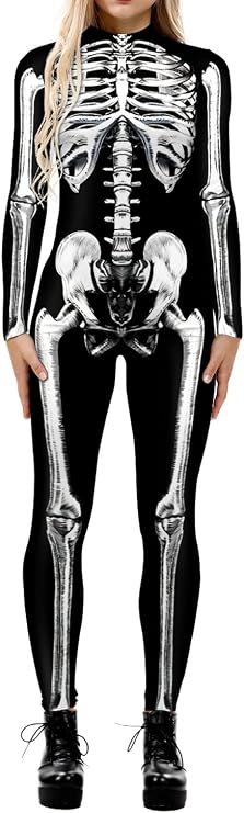 ALBIZIA Women's Skull Skeleton Halloween Costume Jumpsuit Bodysuit Cosplay Bodysuit Outfit - sugar skull costume