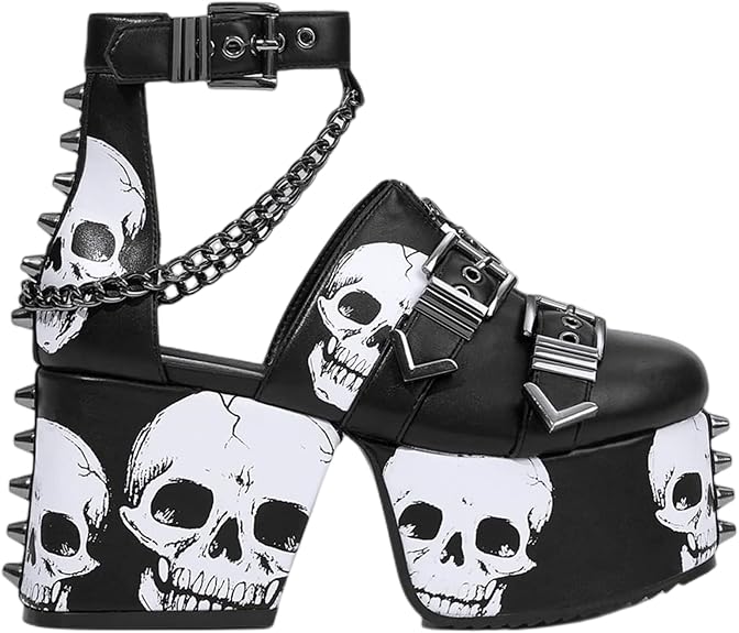 DETOGNI Women's Skull Gothic Platform Wedge Sandals - sugar skull boots