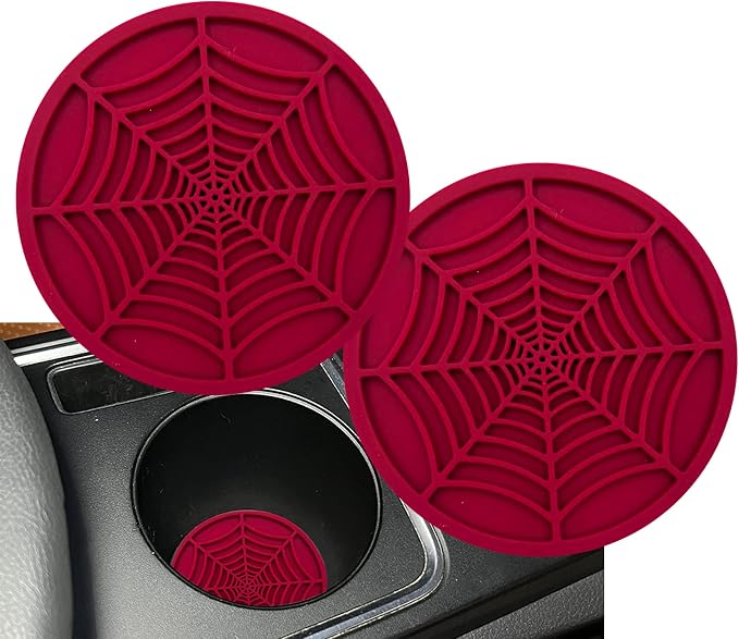 Car Cup Holder Coaster, 2 Pack Universal Auto Anti Slip Cup Holder Insert Ornaments Coaster, Durable, Suitable for Most Car Interior Accessories (red-Spider web-2pack) - skull coaster