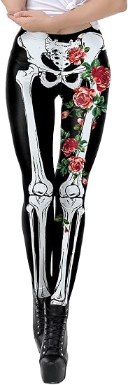 Skull Halloween Leggings for Women High Waisted Spider Skeleton Holiday Slim Stretchy Pants Sport Running Trousers - skull leggings