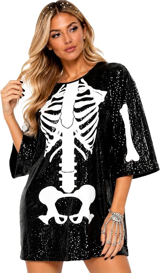Tipsy Elves Women's Sequin Halloween Costume - Party Dress - sugar skull dress