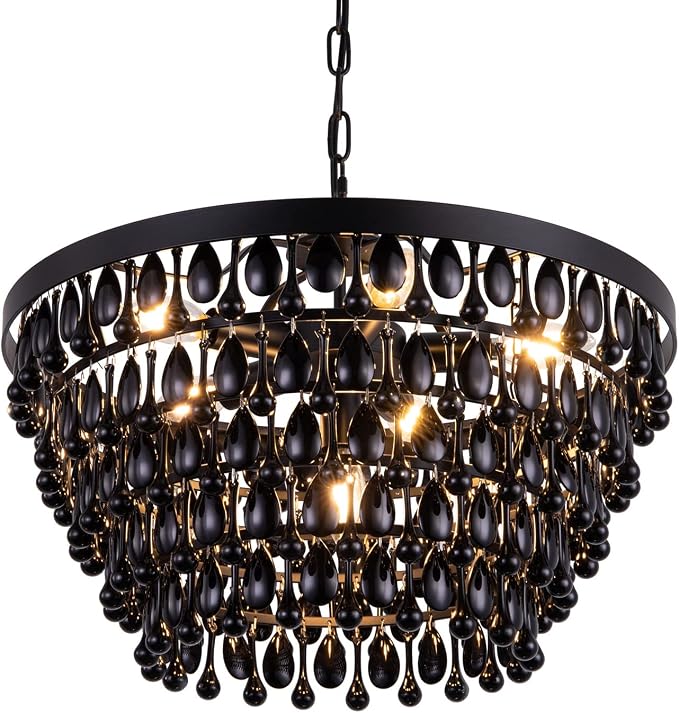 Wellmet Black Crystal Chandelier Farmhouse Crystal Light Fixture Hanging Modern Ceiling Light for Dining Room Chandeliers Gothic Decor Lighting for Kitchen, Bedroom, Foyer, Hallway, Bar, W20, 6-Light - skull lamp