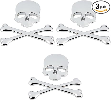 FAVOMOTO 3pcs Crossbones Motorcycle Stickers Accessories: Skull Crossbone Pirate Car 3D Emblem Logo Metal Badge Sticker Decal for Car Styling Stickers - skull sticker