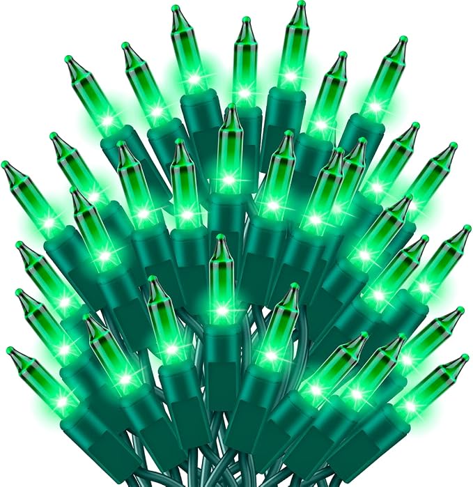 Ultra-Bright Connects End to End Green Christmas Mini Lights 100L 19.6Ft UL Listed Incandescent Bulb String Light Set for Indoor Outdoor Holiday Garden Party Christmas Tree Garland Decor - string light