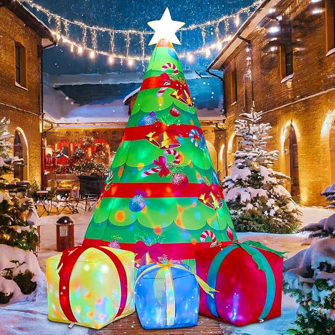 COMIN 7 FT Christmas Inflatables Tree Outdoor Decorations Blow Up Yard Present Box with Built-in LEDs for Indoor Party Garden Lawn Decor (Color-27323) - skull inflatable