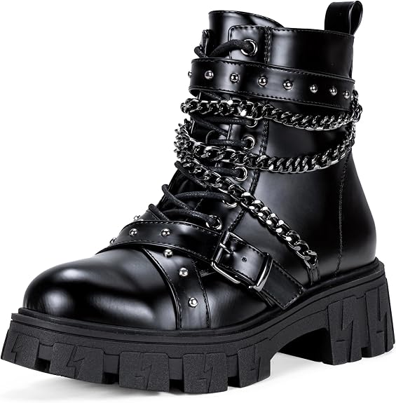 Jeossy Women's Chelsea Combat Boots, Chunky Platform Ankle Boots - sugar skull boots