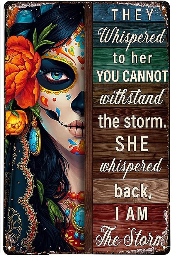 Vintage Tin Sign Sugar Skull I Am The Storm Wall Poster Decor Bedroom Door Plaque Sign 6x8 Inch - skull wall art
