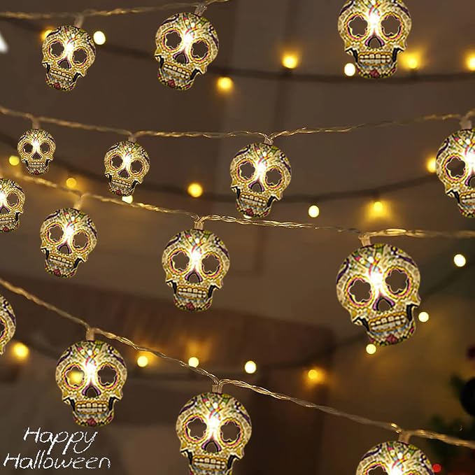 Halloween String Lights, 15 FT 30 LED Halloween Skull Fairy Lights Decor - string light