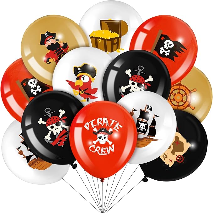 45 Pcs Pirate Party Balloons Black Red Latex Printed Skull Ship - skull inflatable