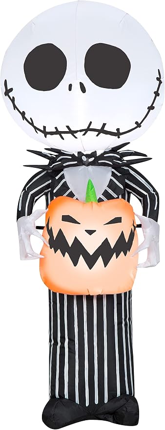 Gemmy Airblown Inflatable Jack Skellington with Jack-O'-Lantern, 3.5 Feet, Multicolor - skull inflatable