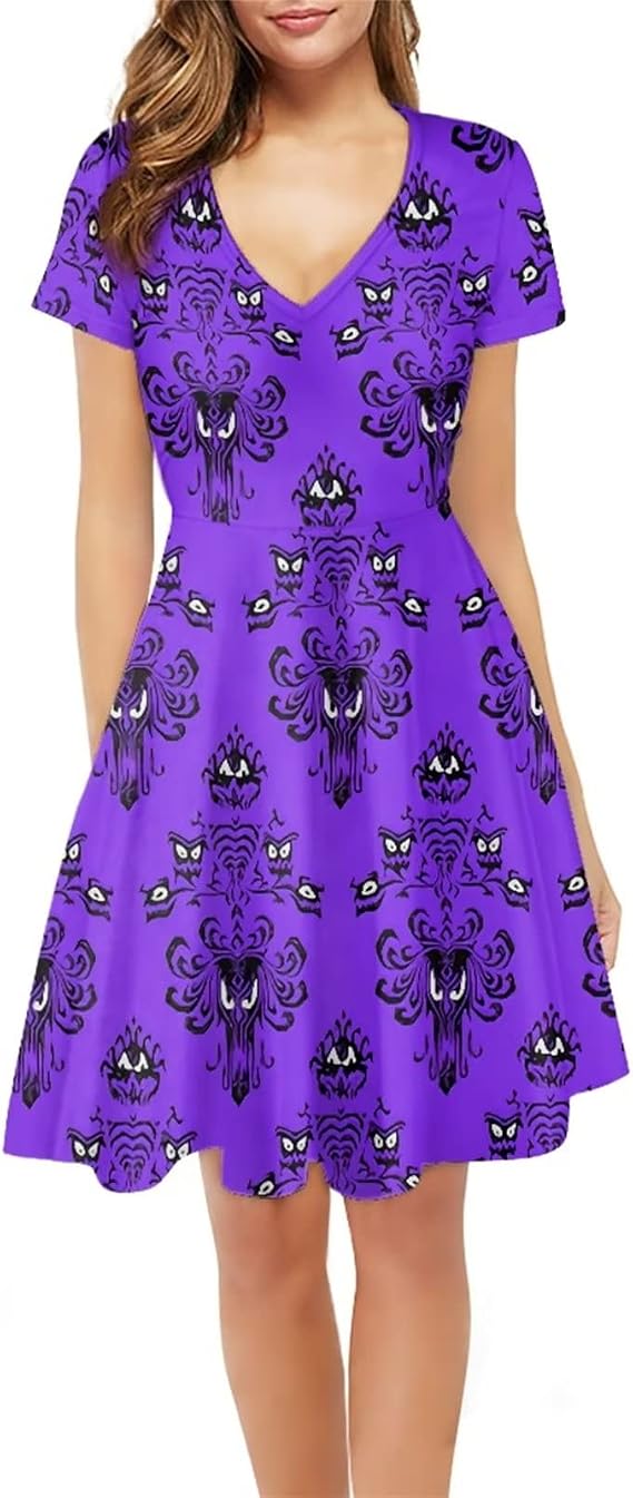 Xpyiqun Women Summer Dress A-line Party Dance Dresses 1/4 Sleeve T-shirt Dress - sugar skull dress