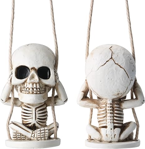 Swinging Skull Decor Rear View Mirror Accessories Halloween Decorations - sugar skull ornament
