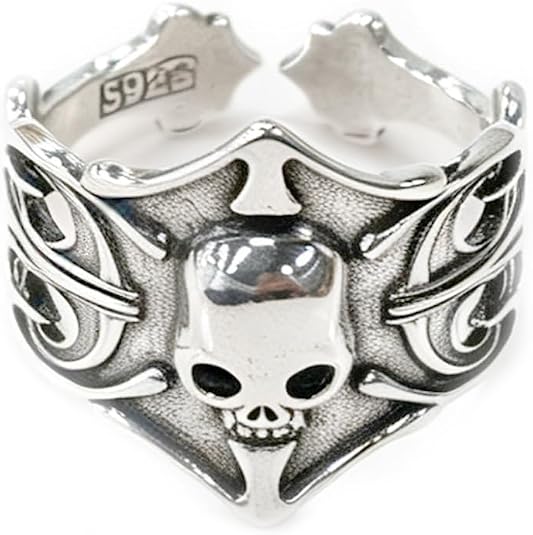 OIDIMS Vintage Skull Pirate Open Rings Sterling Silver Plated Punk Statement Sailor Death Halloween Cocktail Party Biker Adjustable Ring for Men Women Comfort Fit Fashion Jewelry Father Gift - skull ring