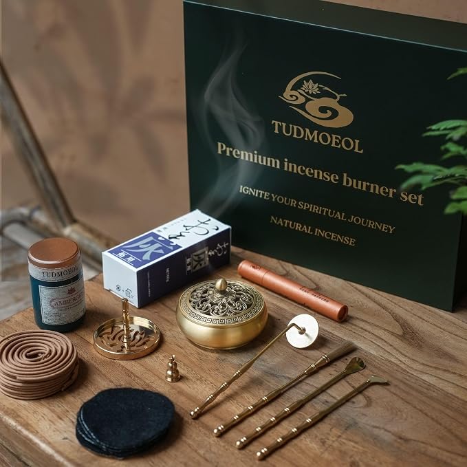 Powder Incense Burner Kit with Brass Censer, Incense Ash Tools and Mold Press Set, Complete Gift Box for Meditation, Yoga and Home Relaxation - skull incense burner