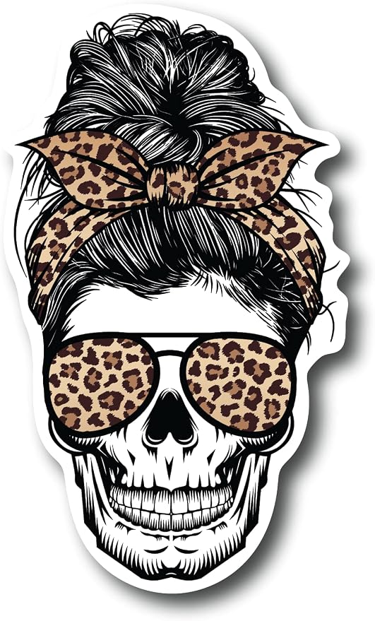 Skull Leopard Waterproof 5 Inch Decal Sticker Rainbow Messy Bun Horror Dead Sugar Crossbones Halloween Scary Bones Goth CS1503-2PK - skull sticker