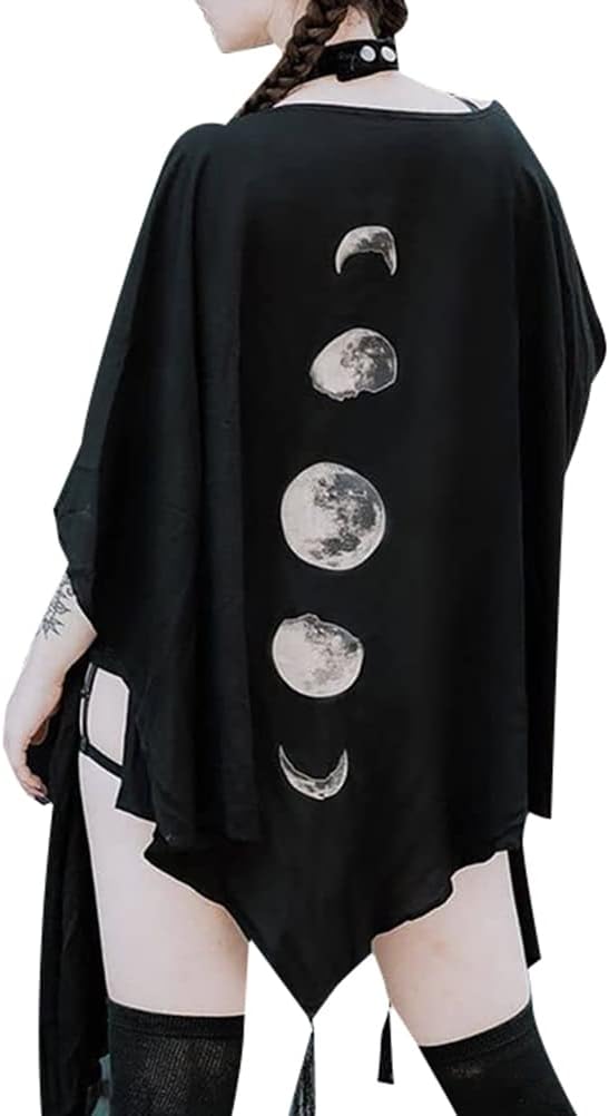 Women's Goth Fashion Capes Coat Black Cardigan Punk Cloak Shawl Moon Halloween - skull jacket