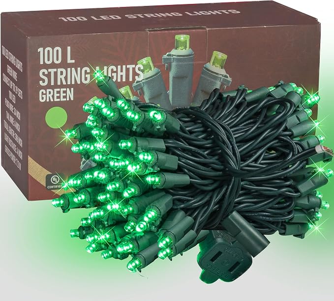 Dazzle Bright St. Patrick's Day String Lights, 100 LED 33FT Waterproof Connectable String Lights, 120V UL Certified Christmas Decorations for Garden Yard Indoor Outdoor (Green) - string light