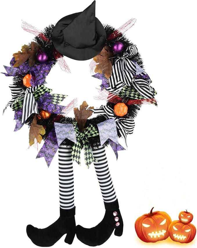 SHAVINGFUN Halloween Wreath-Halloween Wreaths for Front Door - skull wreath