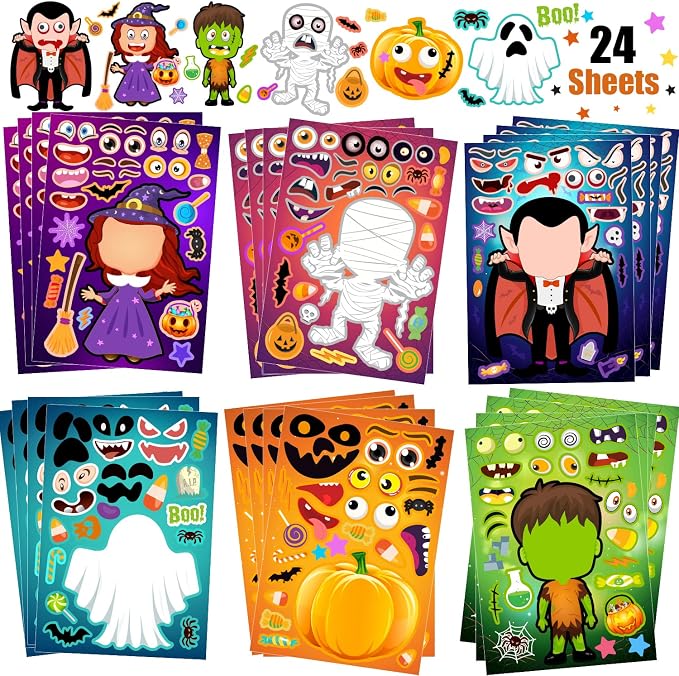 24 Sheets Halloween Stickers, Make Your Own Halloween Stickers for Kids - skull sticker