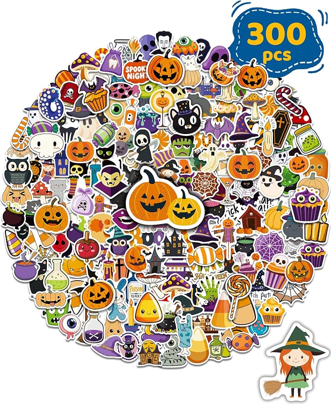 300 PCS Halloween Pumpkin Stickers,Waterproof Vinyl Water Bottle Stickers - skull sticker